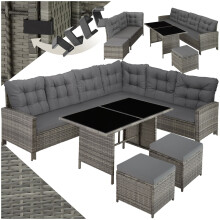 (grey/beige) Corner Sofa Garden Furniture Table and Chairs Rattan Set Outdoor Metal Bistro