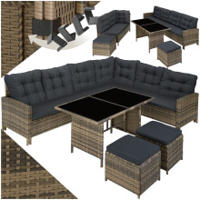 (nature) Corner Sofa Garden Furniture Table and Chairs Rattan Set Outdoor Metal Bistro
