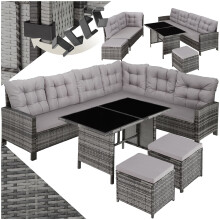 (grey) Corner Sofa Garden Furniture Table and Chairs Rattan Set Outdoor Metal Bistro