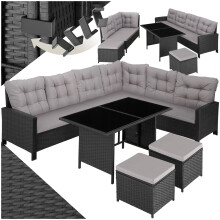 (black) Corner Sofa Garden Furniture Table and Chairs Rattan Set Outdoor Metal Bistro