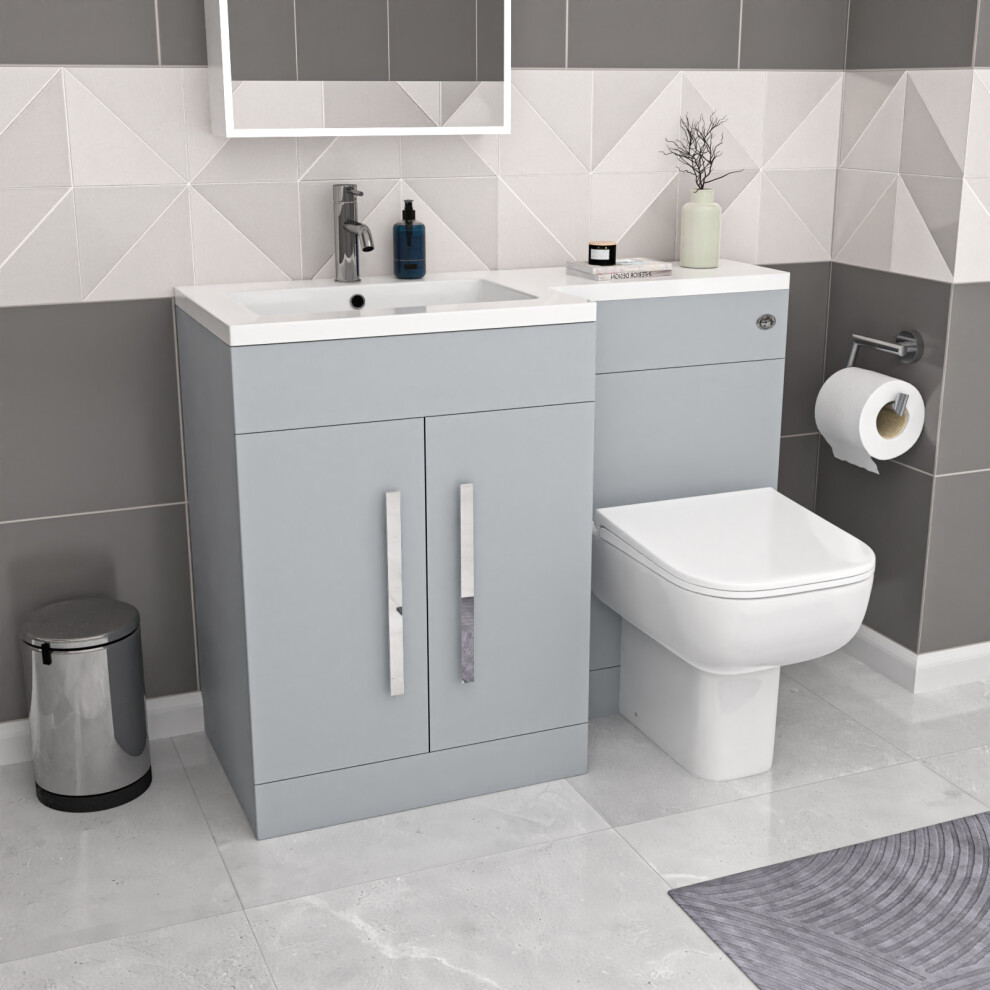 Nes Home Matte Grey Lh Vanity Cabinet Basin Sink 1100Mm & Btw Rimless Wc Toilet