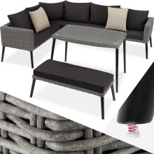 (grey) Rattan Garden Lounge Set Corner Sofa Bench Coffee Table with Cushions