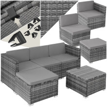 (grey) Rattan Garden Furniture Corner Sofa Lounge Set 3 Seater Stool Coffee Table