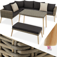 (nature) Rattan Garden Lounge Set Corner Sofa Bench Coffee Table with Cushions