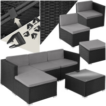 (black) Rattan Garden Furniture Corner Sofa Lounge Set 3 Seater Stool Coffee Table