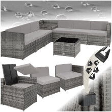 (grey) Corner Sofa Garden Furniture Table and Chairs Rattan Set Outdoor Metal Outside