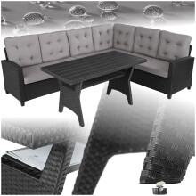 (black) Corner Sofa Garden Furniture Table and Chairs Rattan Set Outdoor 6 Seater Wicker