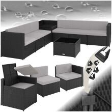 (black) Corner Sofa Garden Furniture Table and Chairs Rattan Set Outdoor Metal Outside