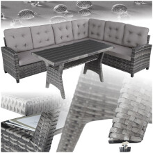 (grey) Corner Sofa Garden Furniture Table and Chairs Rattan Set Outdoor 6 Seater Wicker