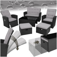 (Black) Garden Furniture Rattan Set Sofa Outdoor Patio Wicker Aluminium Table Chairs