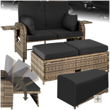(nature) Rattan Garden Sofa Stool Set | Outdoor Lounger Furniture Corner Wicker Storage