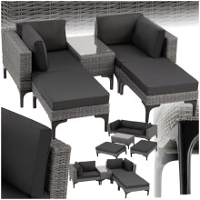(grey) Rattan Garden Lounge Set 2 Outdoor Chairs 2 Stools Side Table