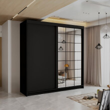 (Black, 200cm) Modern Estonia Full Mirror Wardrobe