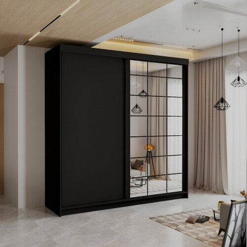 (Black, 200cm) Modern Estonia Full Mirror Wardrobe