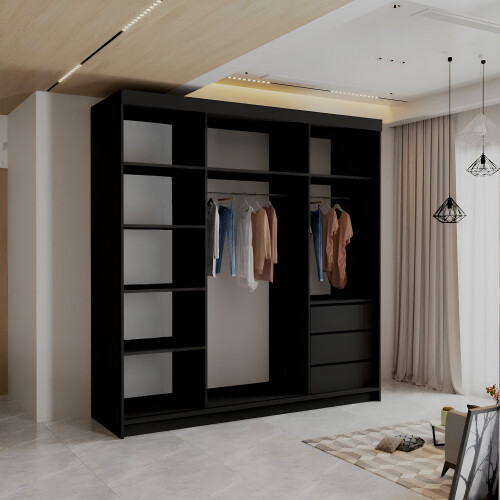 (Black, 200cm) Modern Estonia Full Mirror Wardrobe 2