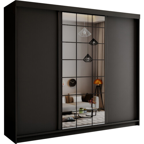 (Black, 250cm) Modern Estonia Full Mirror Wardrobe 1