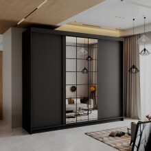 (Black, 250cm) Modern Estonia Full Mirror Wardrobe