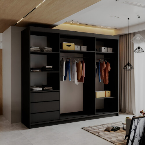 (Black, 250cm) Modern Estonia Full Mirror Wardrobe 2