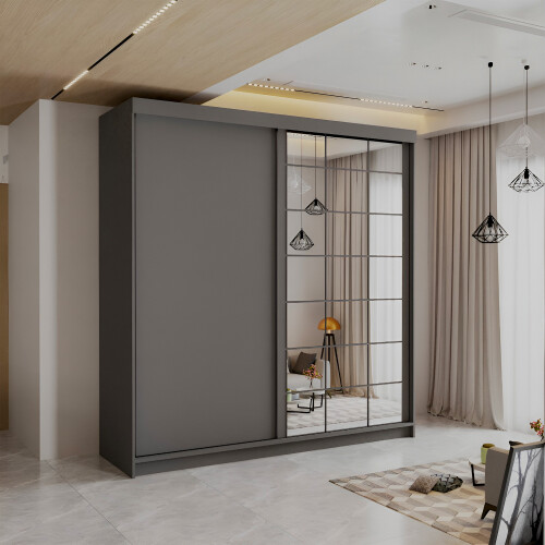 (Grey, 200cm) Modern Estonia Full Mirror Wardrobe