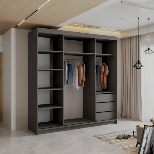 (Grey, 200cm) Modern Estonia Full Mirror Wardrobe 2