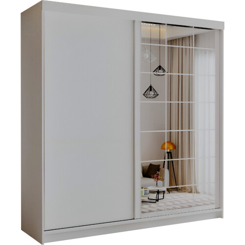 (White, 200cm) Modern Estonia Full Mirror Wardrobe 1