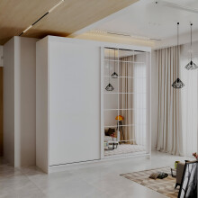 (White, 200cm) Modern Estonia Full Mirror Wardrobe