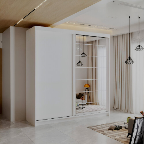 (White, 200cm) Modern Estonia Full Mirror Wardrobe