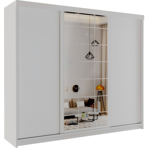 (White, 250cm) Modern Estonia Full Mirror Wardrobe 1