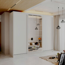 (White, 250cm) Modern Estonia Full Mirror Wardrobe