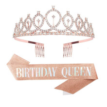 (MULTI) 2pcs "Birthday Queen" Ribbon Birthday crown tiara for Bachelorette Party Girls Birthday Party Decoration Party Supplies Gifts