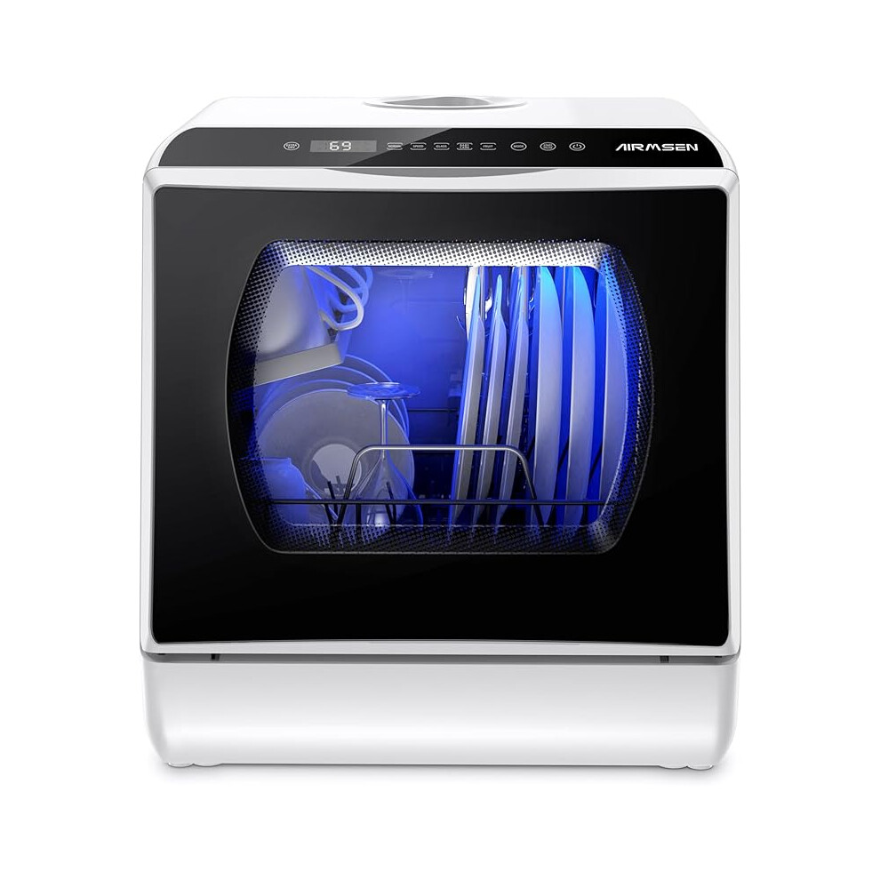 AIRMSEN Mini Table Top Dishwasher Upgraded 6 Programs Portable Countertop Dishwasher