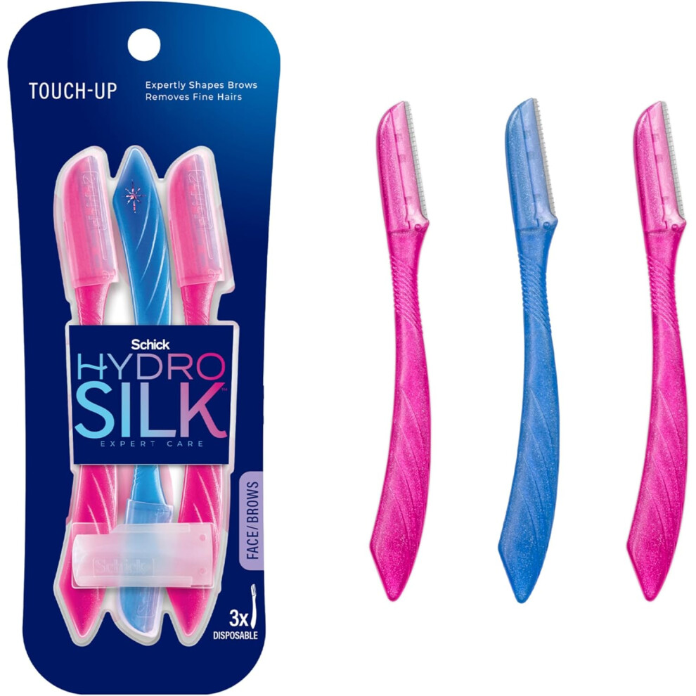 Schick Hydro Silk Touch-Up Dermaplane Razor with Precision Cover 3ct |Dermaplaning Tool, Facial & Eyebrow Razors, Womens Face Razor Peach Fuzz Remover