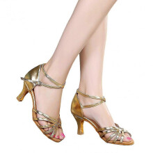 (40, Gold) Womens Professional Latin Dance Shoes With Comfortable Pu Leather Sandals For Chacha Rumba Practicing CEZ