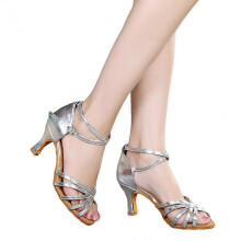 (34, Silver) Womens Professional Latin Dance Shoes With Comfortable Pu Leather Sandals For Chacha Rumba Practicing CEZ
