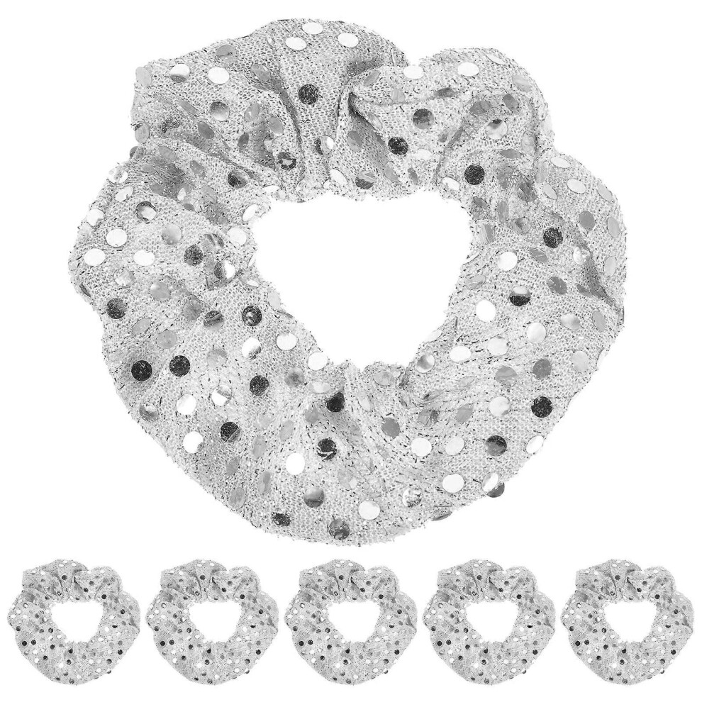 Kricely (As Show, One Size) 5Pcs Christmas Hair Bands Sequins Hair Rope Hair Tie Ponytail Holders Hair Accessories For Women Girls (Silver) Silver