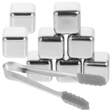 (As show, One size) 1 Set of Cooling Stones Whiskey Stainless Steel Stones with Tongs Reusable Whiskey Stones Ice Cubes