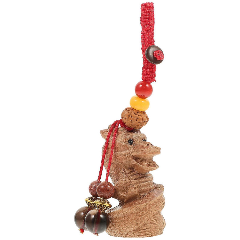 Kricely (As Show, One Size) Chinese Zodiac Dragon Hanging Charm Wooden Carving Dragon Pendant For Car Backpack