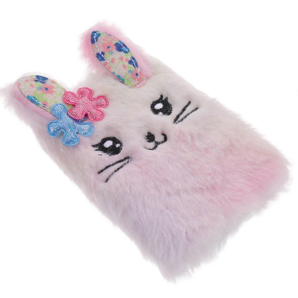 Konhill (As Show, One Size) Rabbit Diary For Girls Plush Plush Mini Pocket Notebook Fluffy Writing Book Journal Travel Notepad Cartoon Plush Cover Note Book