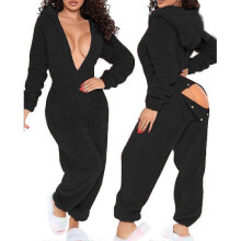 (xl, black) Onesie Pajamas Long Warm Brushed Bodysuit CMB