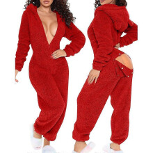 (m, red) Onesie Pajamas Long Warm Brushed Bodysuit CMB
