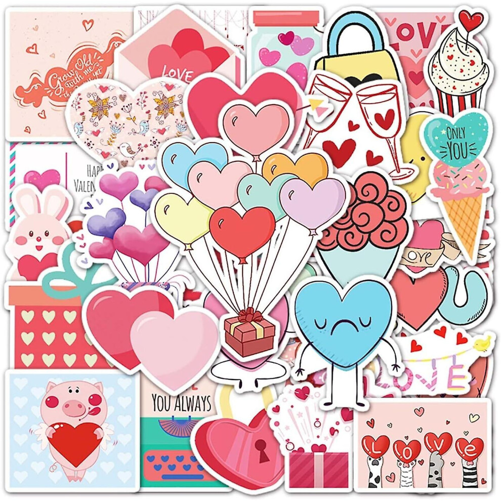 Konhill (As Show, One Size) 50Pcs Colorful Heart Valentine Flowers Doodle Stickers Waterproof Cool Children's Sticker For Laptop,Mobile Phone, Skateboard,