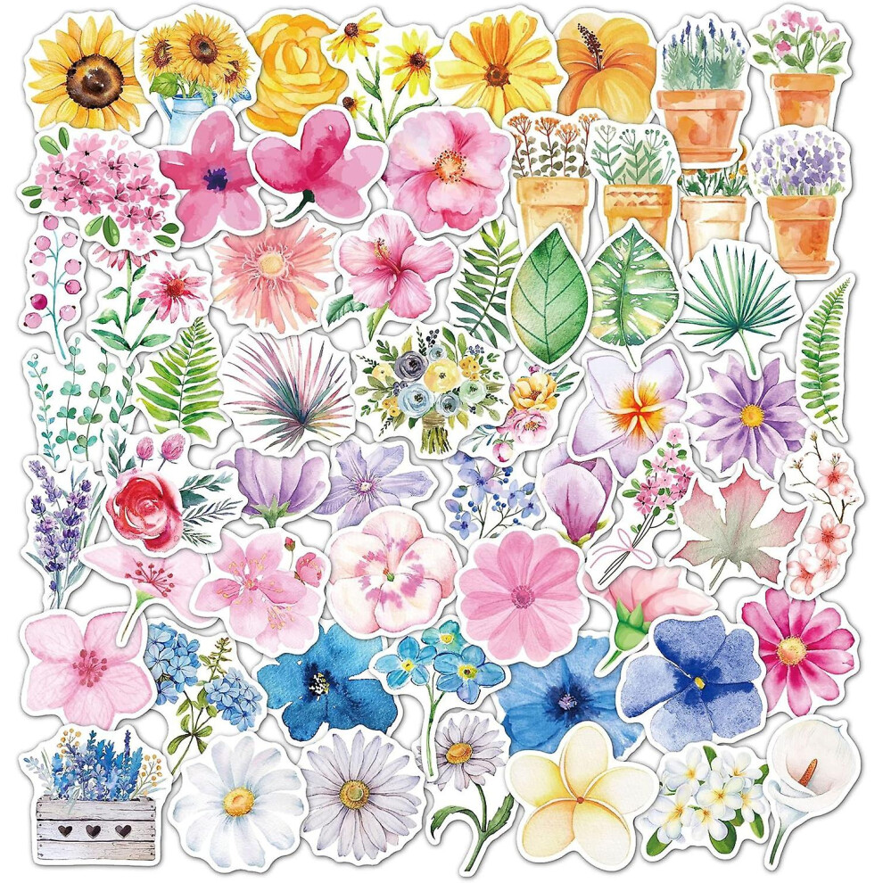 Konhill (As Show, One Size) 60Pcs Flower Waterproof Stickers Cute Stickers For Water Bottles Hydroflask Laptop Computer Skateboard Phone Stickers For Teens Ki