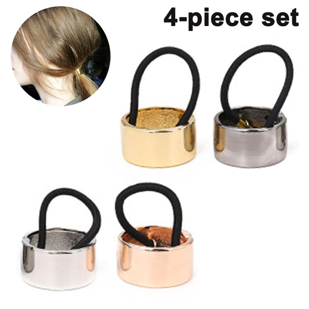 Konhill (As Show, One Size) 4 Pcs Metal Circle Ponytail Holder Hair Ties Cuff Metal Hair Band Hair Rope Elastic Hair Clip Hair Holder Thick Hair Gold