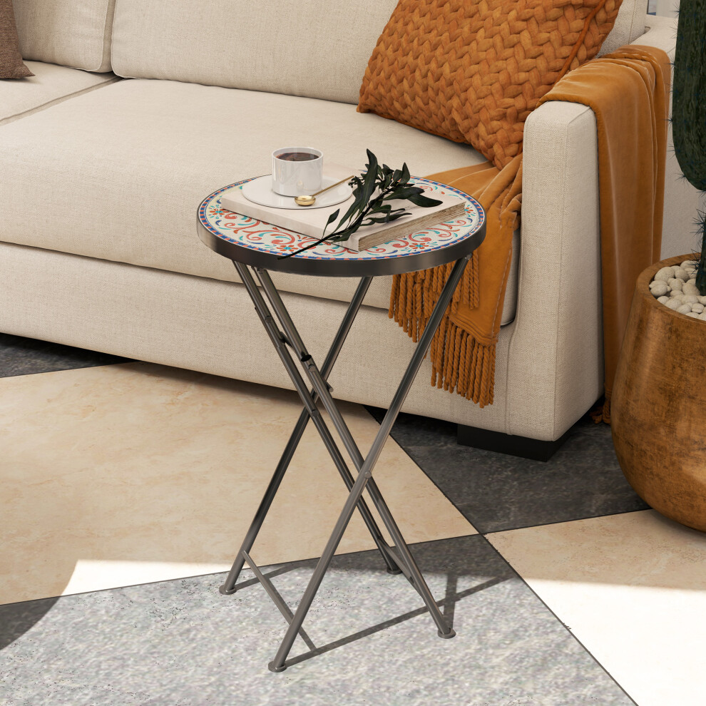 Outsunny (Multicoloured) Mosaic Garden Table, 35.5Cm Folding Coffee Table Brown