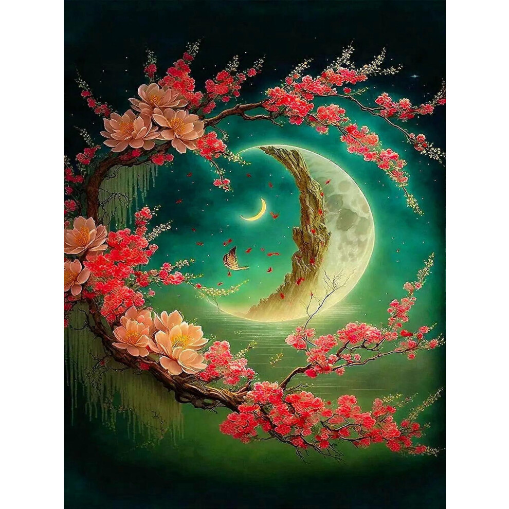 Konhill (As Show, One Size) Diamond Painting, 5D Moon Diamond Painting Art Kits For Adults Beginner, Diy Full Drill Embroidery Cross Stitch Crystal Rhinestone