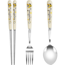 (As show, One size) Cartoon Kitty Tableware Travel Set with Stainless Steel Fork, Spoon, Chopstick Portable Camp Reusable Flatware Design with Carrying case-4