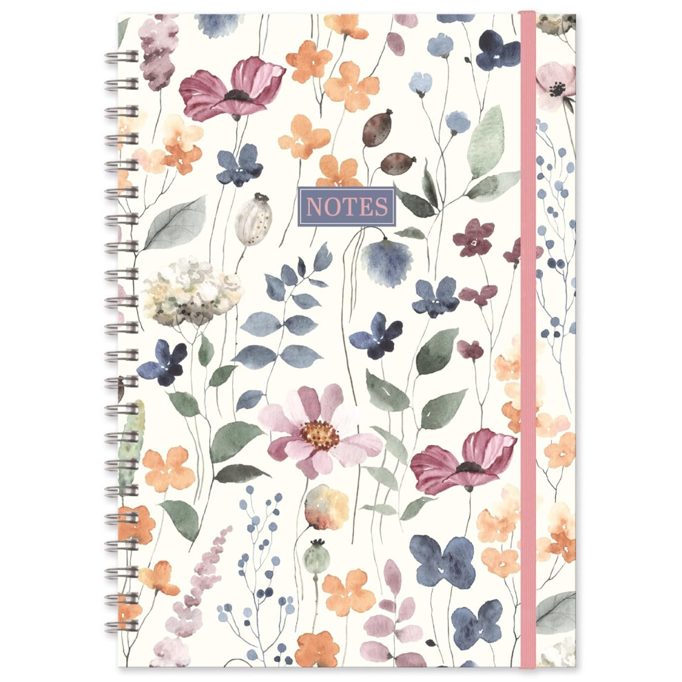 Wild Bloom Watercolour Floral Hardback A4 Wiro Bound Notebook
