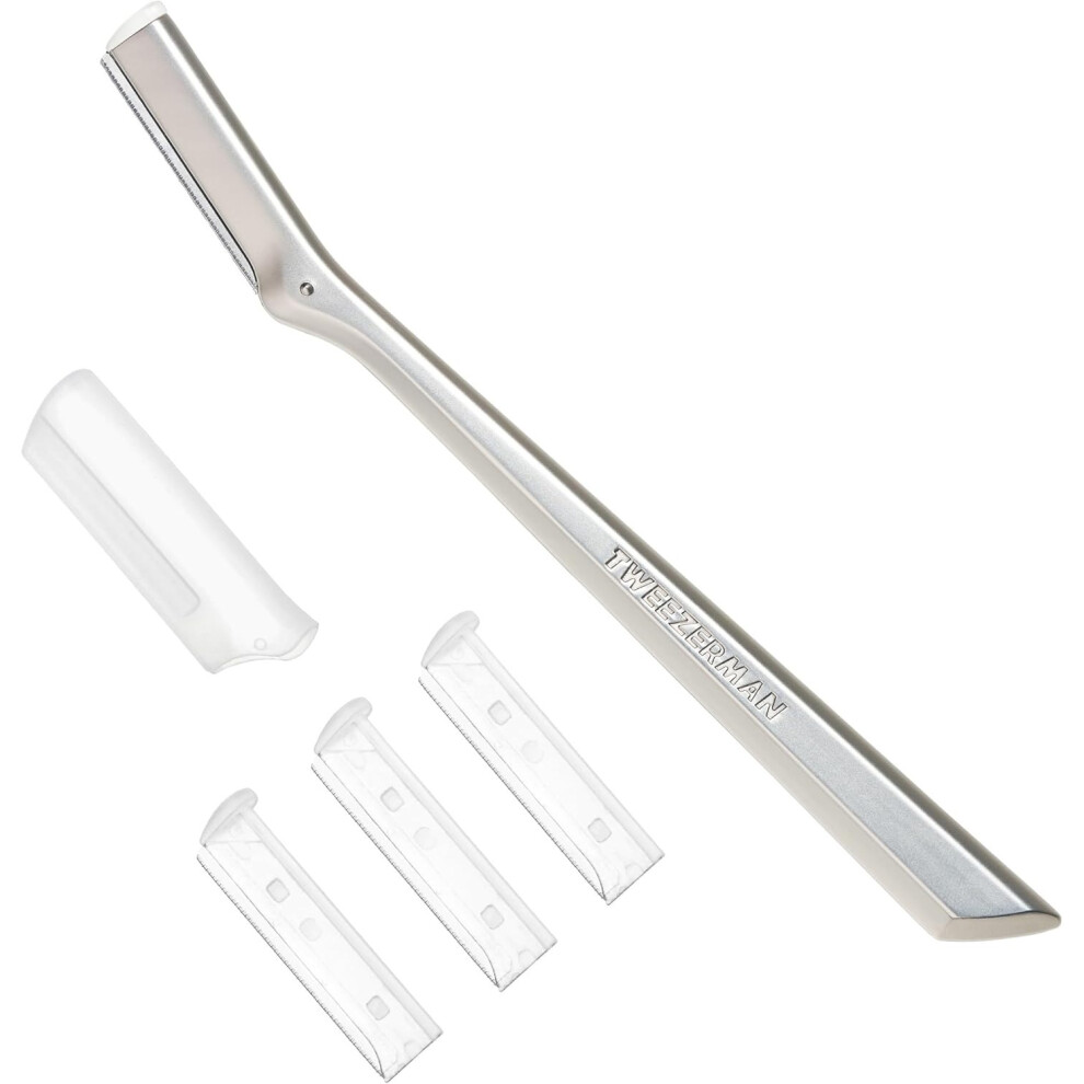 Peach Tweezerman Facial Razor Dermaplaner With 3 Spare Blades | Precision Shaver For Smooth Skin, Removes Fuzz & Exfoliates, Ideal For Face & Eyebrows
