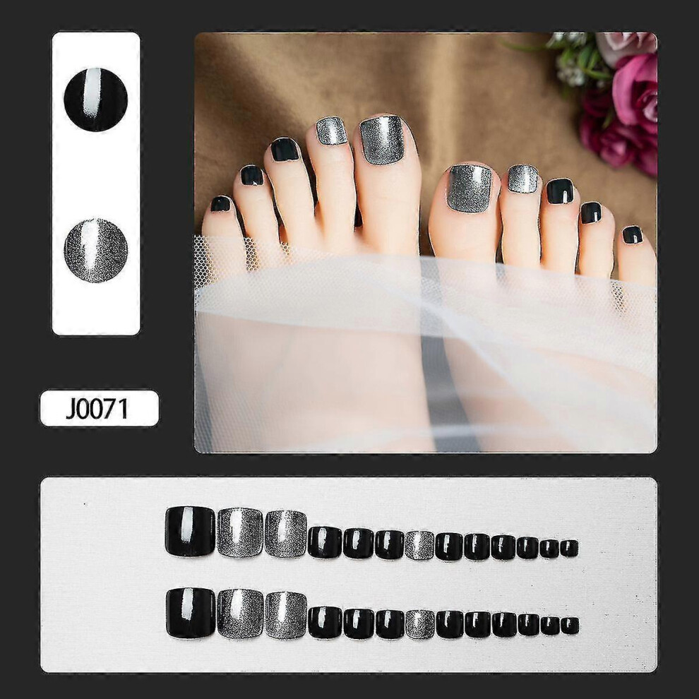 (J0071 glue type) Wearable Toenail Stickers Manicure Patch Foot Manicure Piece Detachable Whitening False Nails Toenails