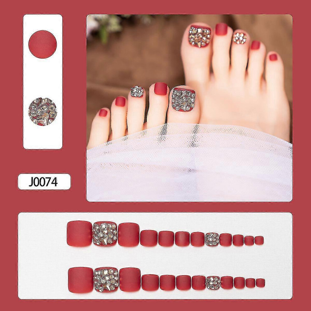 (J0074 glue type) Wearable Toenail Stickers Manicure Patch Foot Manicure Piece Detachable Whitening False Nails Toenails